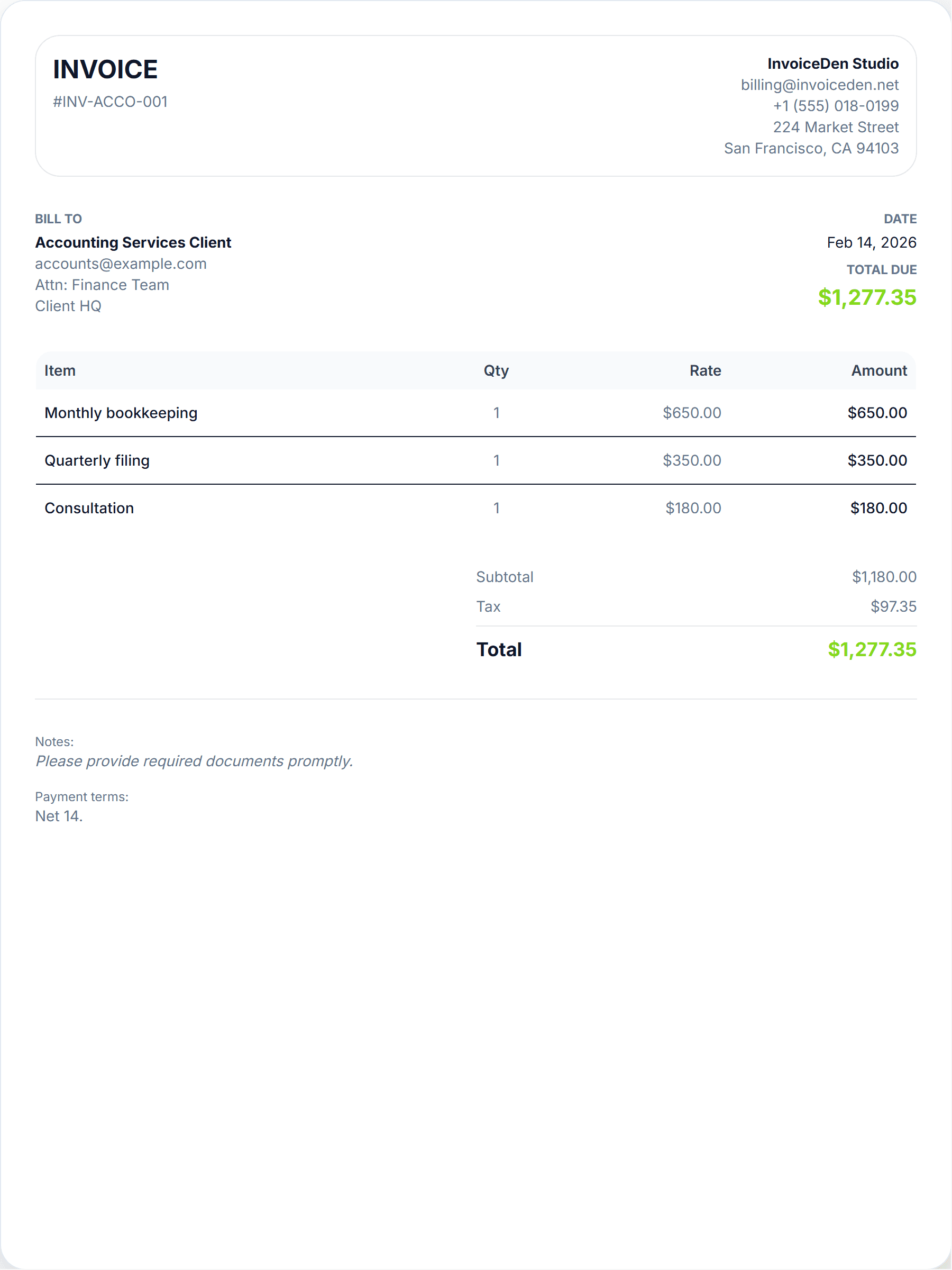 Accounting Services modern template preview