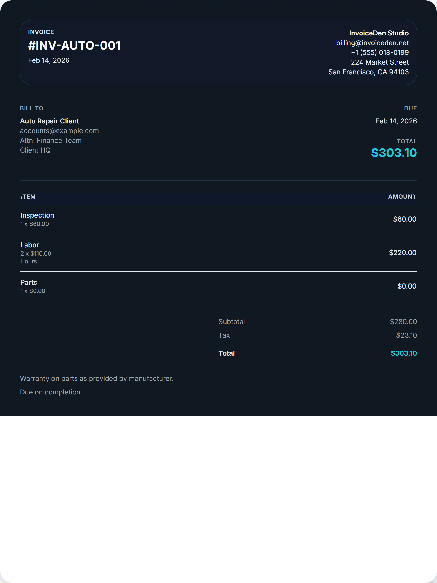 Auto Repair minimal template preview