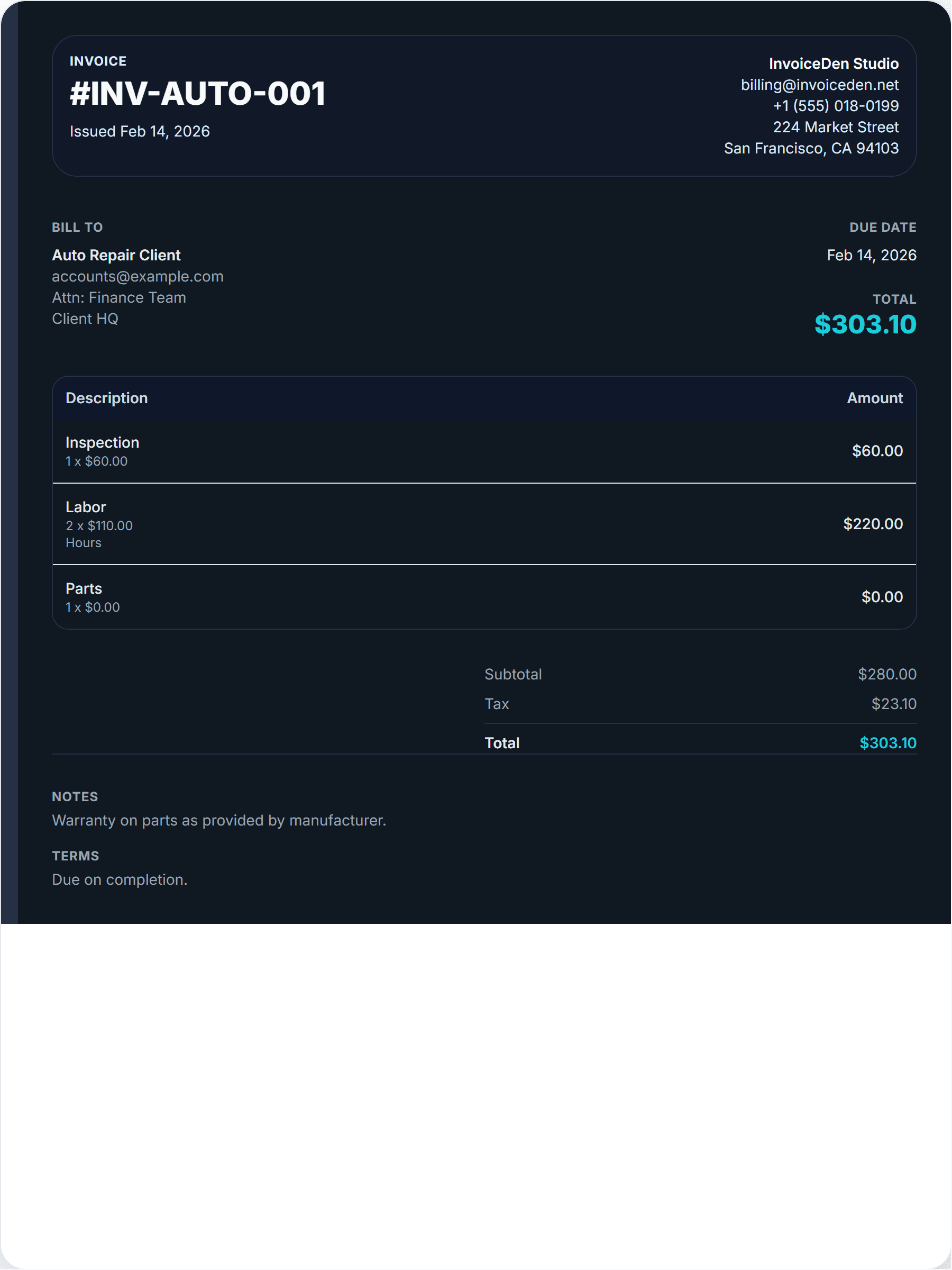 Auto Repair professional template preview