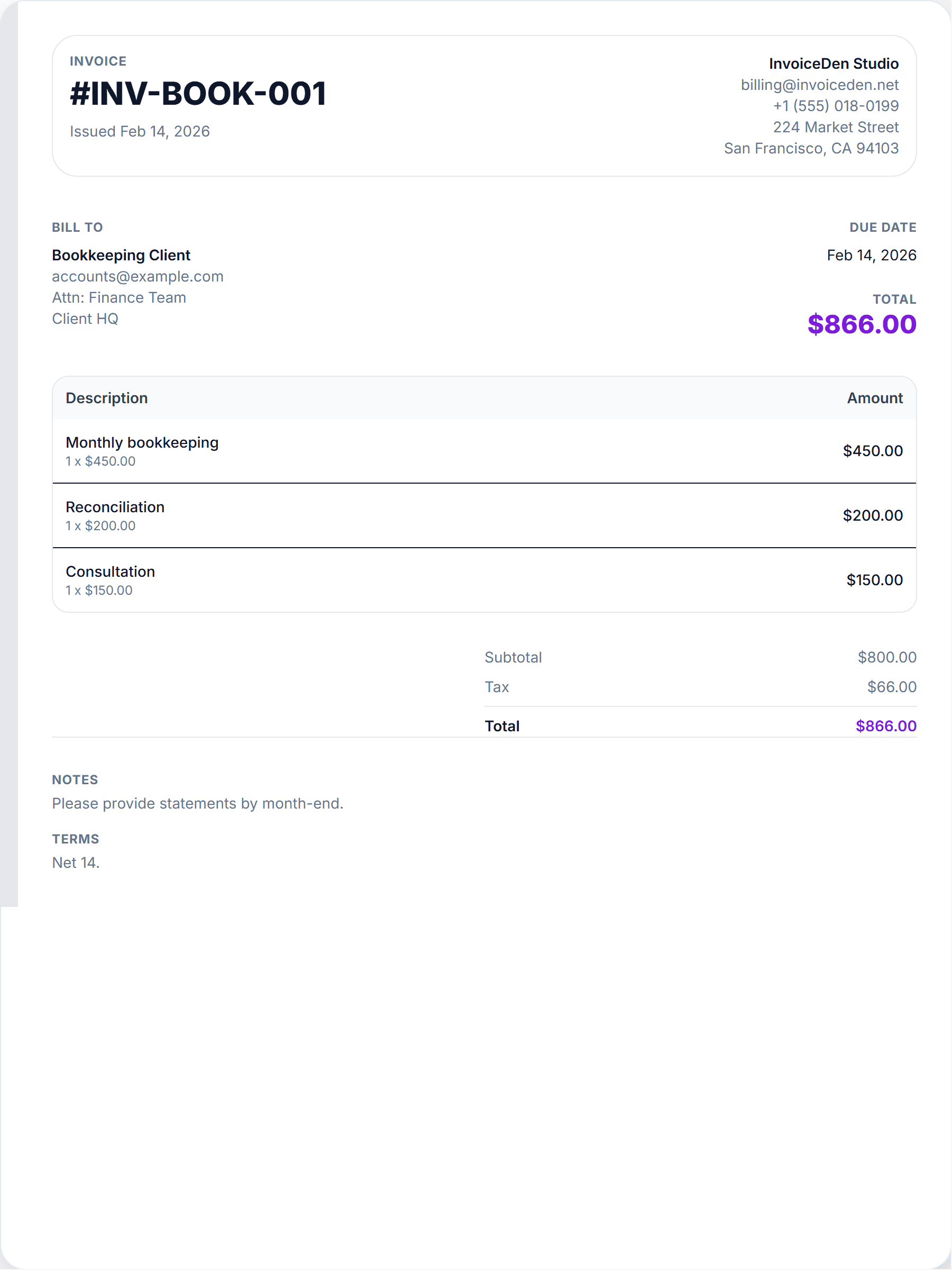 Bookkeeping professional template preview