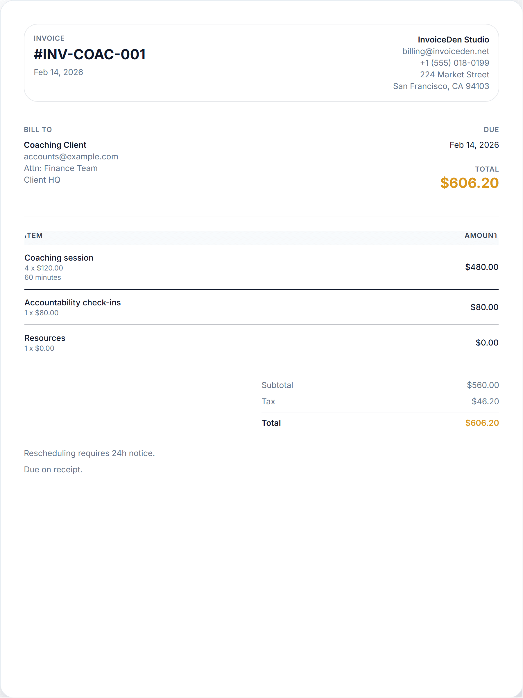 Coaching minimal template preview