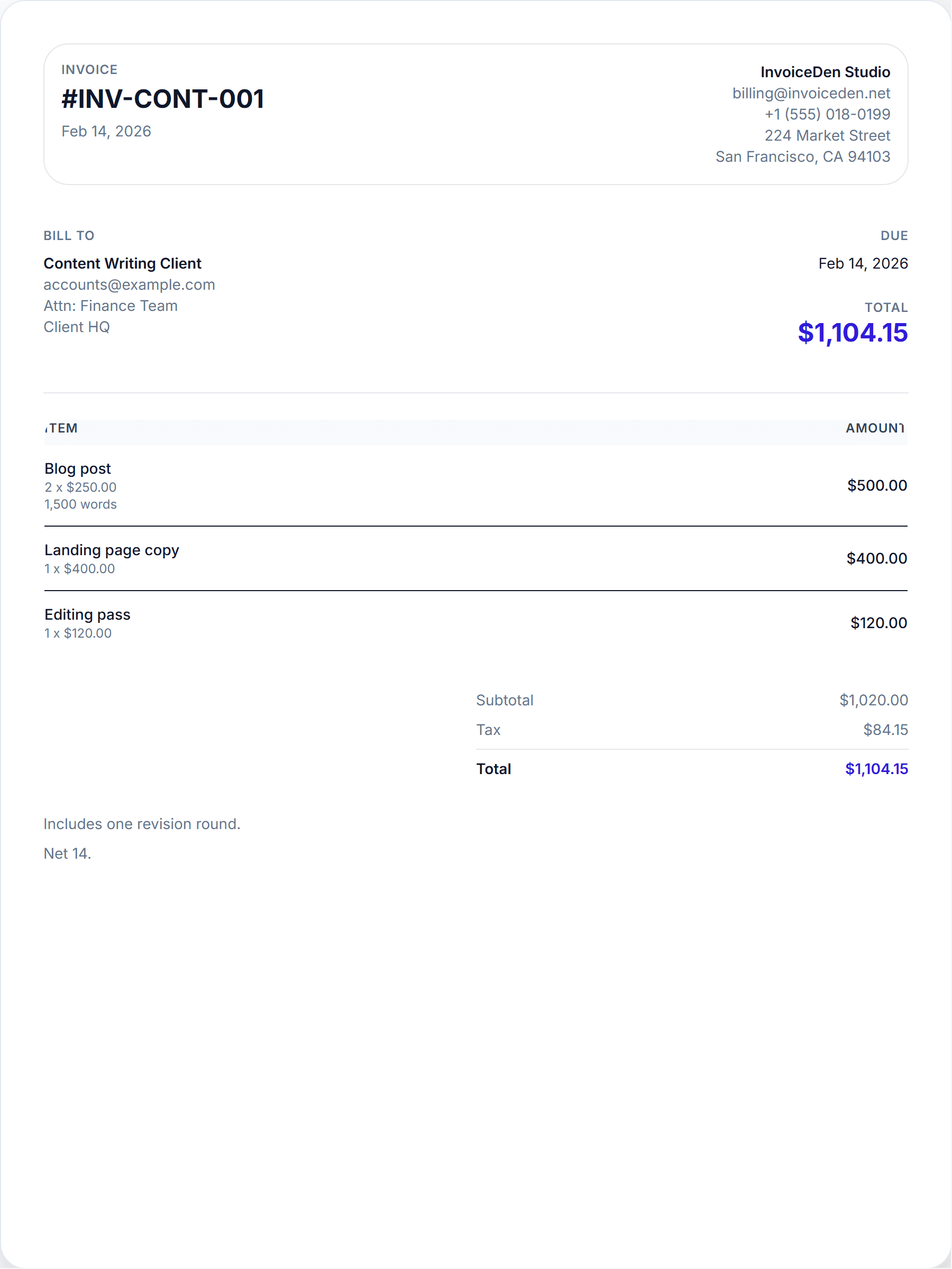 Content Writing minimal template preview