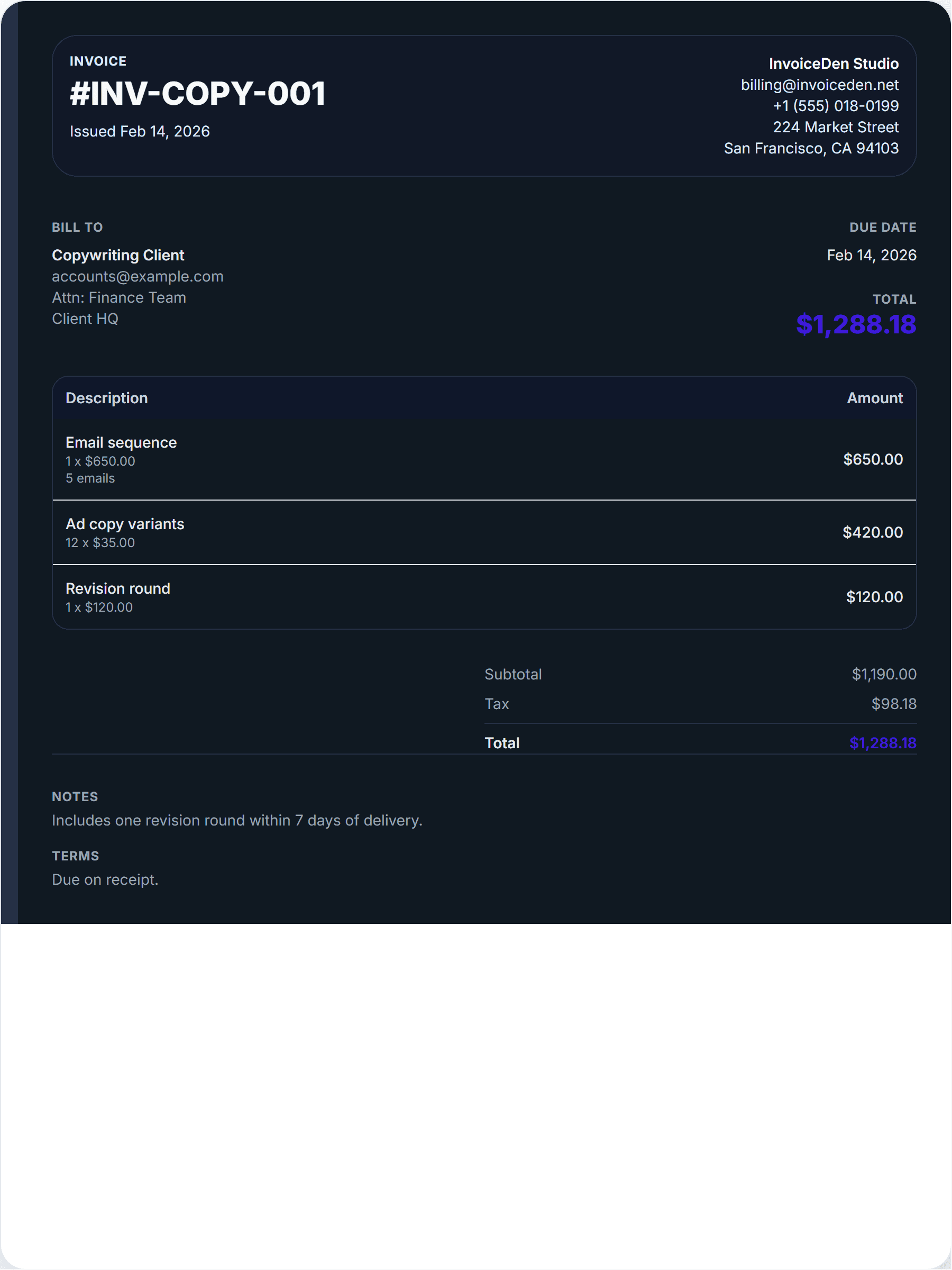 Copywriting professional template preview