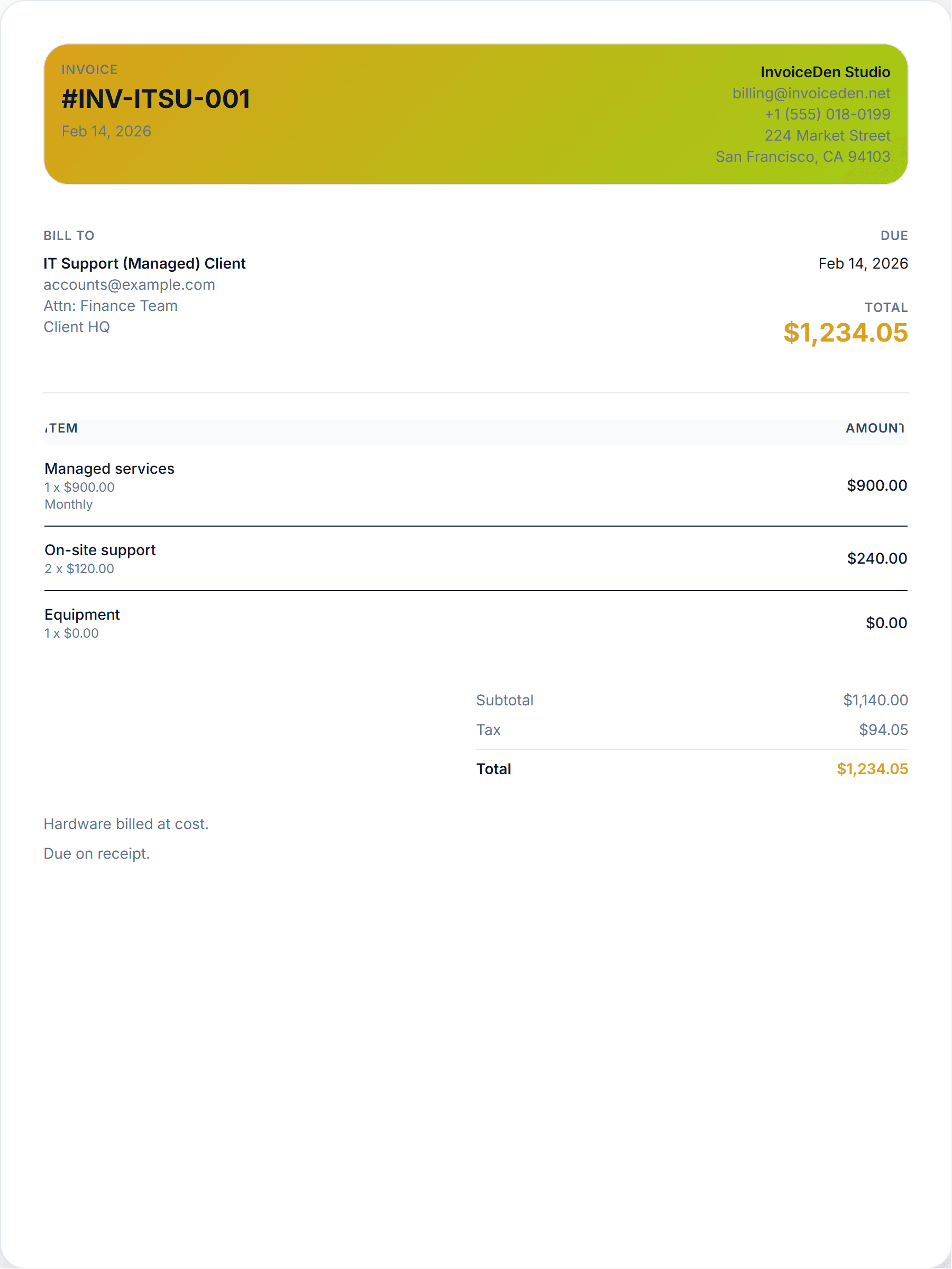 IT Support (Managed) minimal template preview