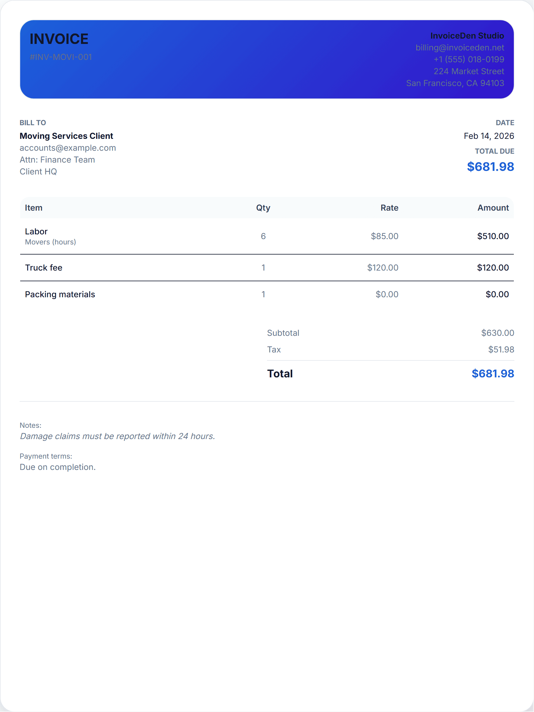 Moving Services modern template preview