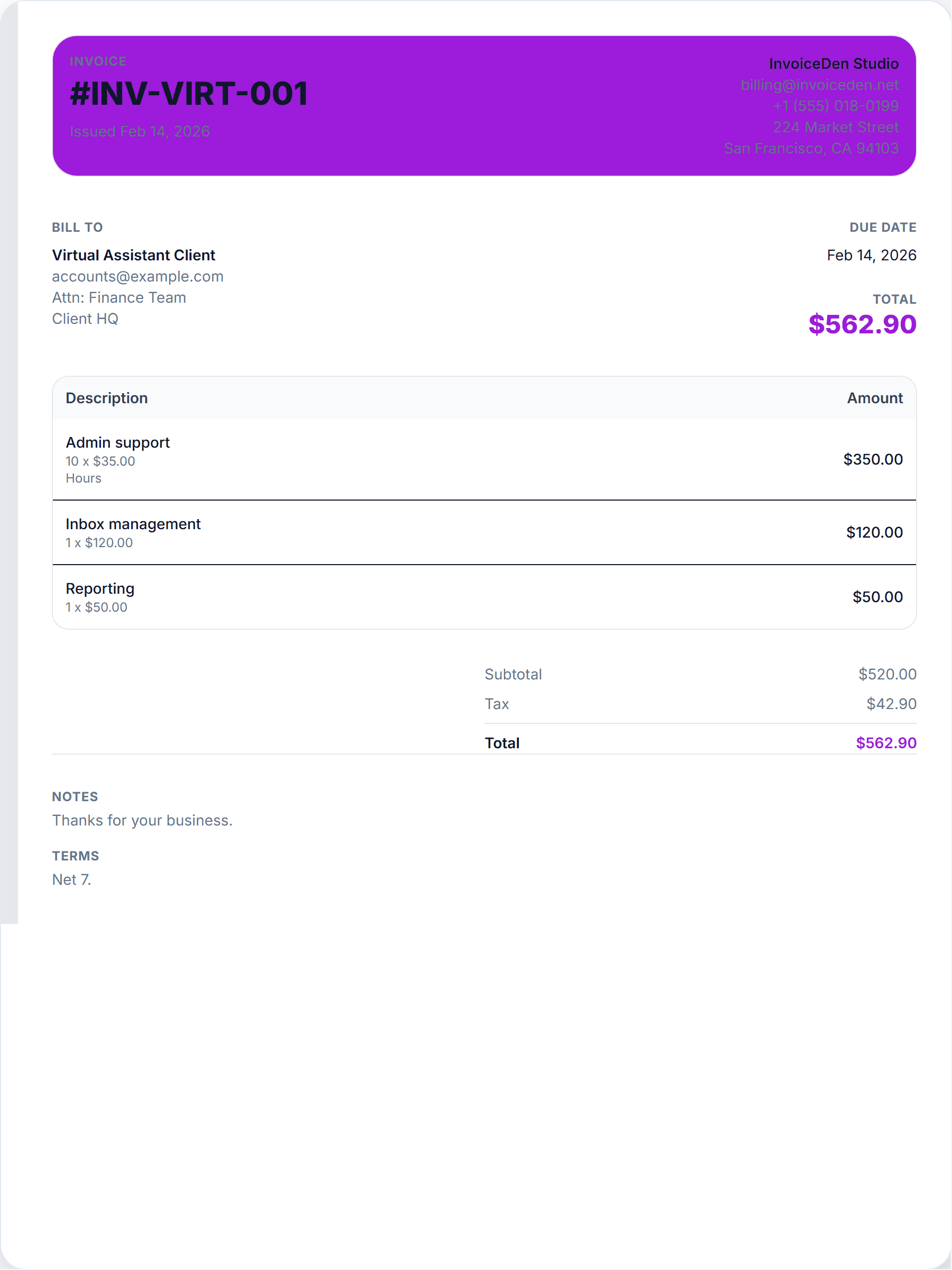 Virtual Assistant professional template preview